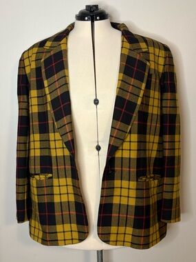 Wool Yellow Plaid Tailored Blazer Jacket - Classic Notch Lapel